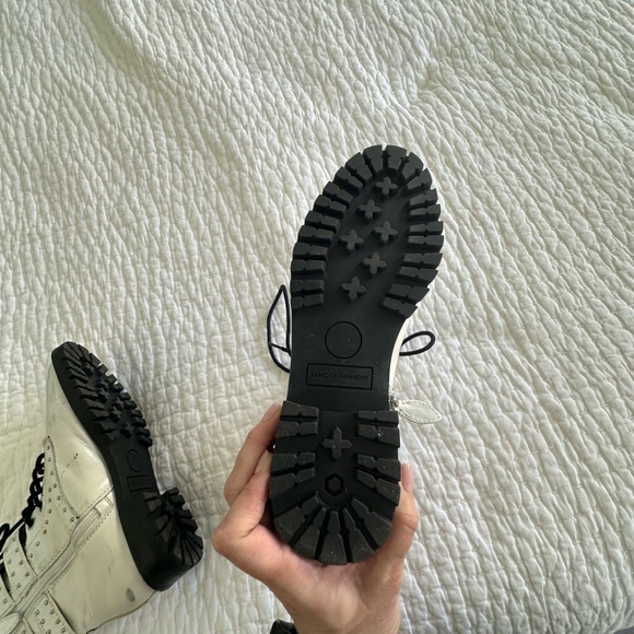 Rebecca Minkoff Jaiden 7 1/2 Studded Leather White Ankle Boots with Buckles - Picture 4 of 4